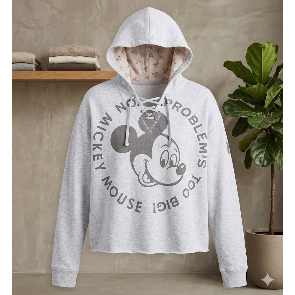 Disney‎ Parks Mickey Mouse No Problems Too Big Grey Lace Up Hoodie XL JT22616